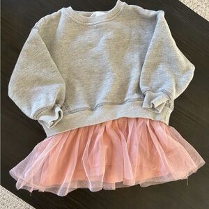 Gray Sweatshirt with Pink Tulle Skirt 18m-24m